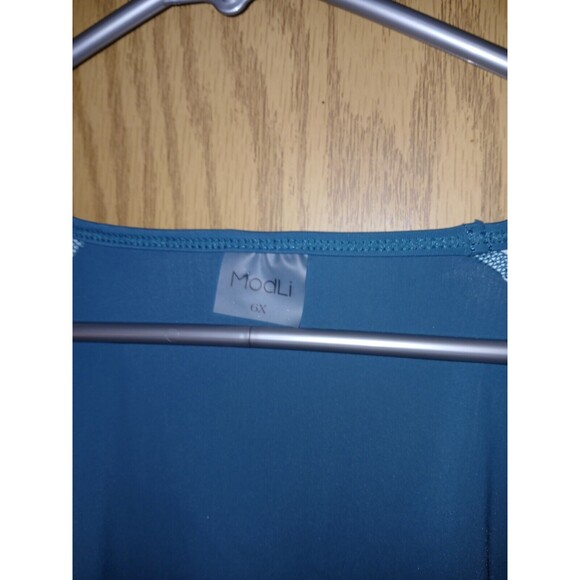 Modli Blouse Turquoise Floral Print 3/4 Sleeves Women's Plus Size 6X Stretch - Picture 3 of 12